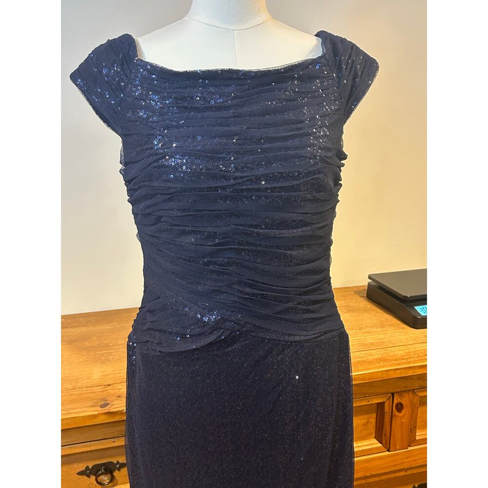 Lauren Ralph Lauren 10 Blue Formal Evening Gown Sequin Net Bodice Maxi Wedding